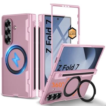 Imagem de Suporte magnético invisível giratório de 360° atualizado para capa Samsung Galaxy Z Fold 7, [compatível com MagSafe] [suporte para caneta S ][proteção de dobradiça][protetor de tela], capa de telefone