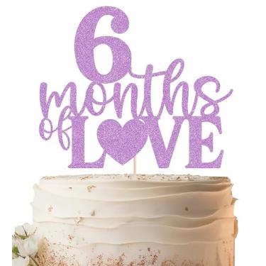 Imagem de EONNCNT Topo de bolo 6 Meses de Amor - Materiais de decoração de bolo de meio aniversário roxo claro para chá de bebê, revelação de gênero ou adereços de cabine de fotos de festa de aniversário de 1/2