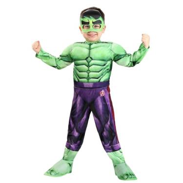 Imagem de Jazwares Fantasia infantil clássica do Incrível Hulk da Marvel, traje musculoso de Halloween e roupa de brincar com meia máscara PP verde