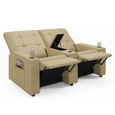 Imagem de Poltrona do Papai Reclinável Cinema 2 Lugares Manual Baú USB Haifa F05 Facto Bege - Lyam Decor