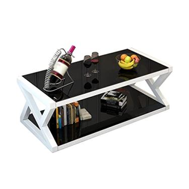 Imagem de Mesa de centro de design simples, mesa de café, moderna de vidro temperado, mesa de chá industrial, adequada para mesa lateral quadrada de chá, quarto, sala de estar, escritório, mesa lateral