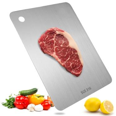 Imagem de Consss Tábua de corte pequena de aço inoxidável, tábuas de corte de aço 316 dupla face para cozinha, tábua de cortar fina de 30,5 cm x 20 cm lavável na lava-louças