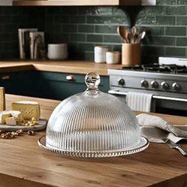 Imagem de Xicaras Chá Café Queijeira Manteigueira Borda Dourada Vidro Canelado Graffiato 6pçs (Queijeira, Normal)