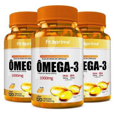 Imagem de 3 Potes Ômega 3 Óleo De Peixe 1000Mg 120 Cápsulas Fitoprime