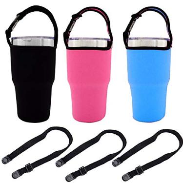 Imagem de TuNan Bolsa de suporte para copo de 850 g com alça de ombro, adequada para YETI, Rtic, Atlin, Ozark Trail, Rambler, capa de neoprene com alça de transporte - preto, azul, rosa