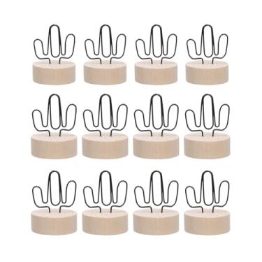 Imagem de Porta-cartões de Natal, base de madeira com formas de presente de árvore de estrela, pacote com 12 clipes de foto para decoração de mesa de festas de fim de ano (porta-fotos de cacto)