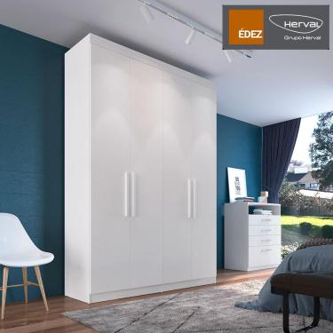 Imagem de Guarda-Roupa Solteiro Édez Lunar, 4 Portas de Bater, Branco, 155 cm