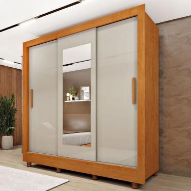 Imagem de Guarda-Roupa Casal Vitória 3 Portas 4 Gavetas com Espelho Flex Cinamomo/Off White - Tcil Móveis