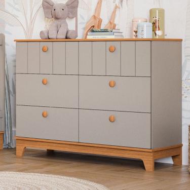 Imagem de Cômoda de Bebê Biscoito 6 Gavetas 100% Mdf Marrom Claro/Natural - Permóbili