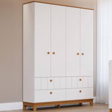 Imagem de Guarda-Roupa de Bebê Biscoito 4 Portas 4 Gavetas Branco Acetinado/Natural - Permóbili