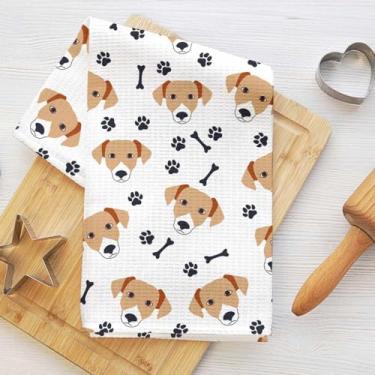 Imagem de Adoráveis toalhas de cozinha com pegada de cachorro, pano de prato absorvente decorativo caprichoso de microfibra toalha de chá, toalhas de mão de waffle para casa de fazenda, banheiro, presentes para