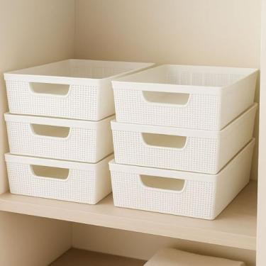 Imagem de Kit 6 Cestos Organizadores Multiuso Empilháveis de Plástico 2L – Organização para Cozinha Banheiro Guarda-Roupa e Closet (6 Unidades Branco)