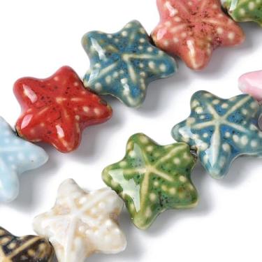 Imagem de 20 contas de cerâmica estrela-do-mar 20 mm colorido oceano Thene animal feito à mão porcelana espaçador solto contas para colar faça você mesmo pulseira chaveiro fabricação de joias