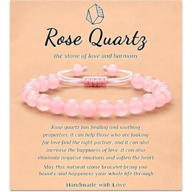 Imagem de Presentes inspiradores de cura para mulheres, presente de aniversário de Natal e dia das mães, presente de aniversário para mulheres, pulseiras elásticas com contas de quartzo rosa, presente de saúde