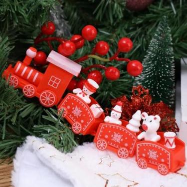 Imagem de 1 peça de enfeites de trem de Natal decoração de mesa pequena de plástico para festa de feliz Natal, enfeite de árvore de Natal, 4,6 x 19,5 cm (vermelho)