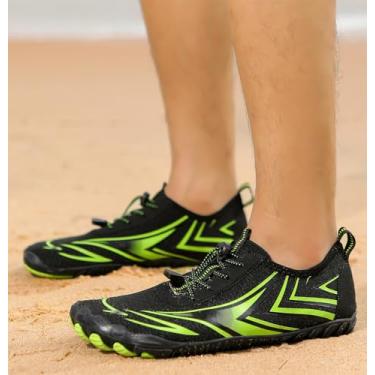 Imagem de Sapatos descalços para mulheres e homens, bico largo, respirável, secagem rápida, água, água, piscina, natação, surf, caminhada, trilha, corrida, tênis, Preto/Verde, 36 BR
