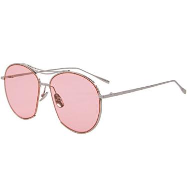 Imagem de Óculos de sol femininos com armação redonda de metal grande, retrô, lentes planas, com proteção UV, rosa, Lens Width: 60 Millimeters