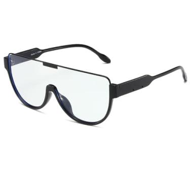 Imagem de Óculos de sol grandes de topo plano para homens e mulheres, armação grande, óculos de sol com lente de uma peça, Preto/azul