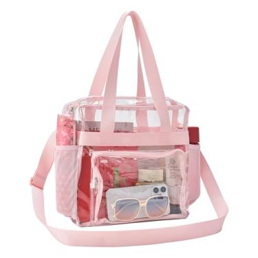 Imagem de Busiuw Bolsa transparente para eventos de estádio 30 x 30 x 15 cm, bolsa transparente com alças reforçadas e bolso frontal para estádio, trabalho, viagens e eventos esportivos (rosa)