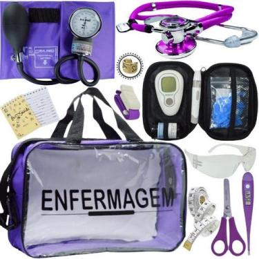 Imagem de Kit Bolsa Transparente Aparelho de Pressão Aneroide Medidor de Glicose