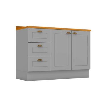 Imagem de Gabinete De Cozinha Modulado Balcão Para Pia Com Tampo Americana Com 2 Portas E 3 Gavetas 120cm Cinza