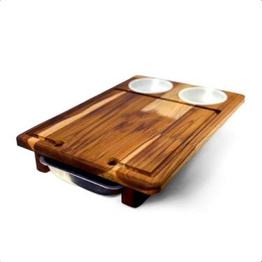 Imagem de Tabua de Corte Bandeja Com 2 Pote De Molho Churrasco Carne