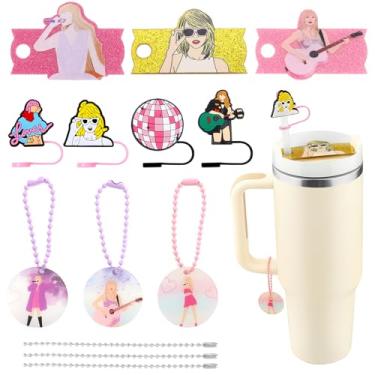 Imagem de Conjunto de 10 peças de acessórios para copos Stanley, 4 capas de canudo Stanley de 10 mm + 3 peças de tampas de placa de nome para 850 g + 3 peças de pingentes para decoração de copo com alça