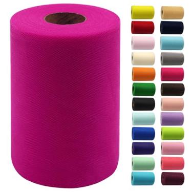 Imagem de Rolos de tecido de tule rosa Fandango 15 cm por 100 metros (91,4 m) carretel de tecido fita de tule para DIY Halloween Tutu Bow chá de bebê festa de aniversário decorações de casamento suprimentos de