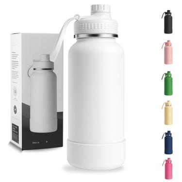 Imagem de Garrafa Térmica 1000ML - Duplamente Isolada, Aço Inox 304, Base Emborrachada Anti Derrapante, Mantém Bebidas Quentes por 12 Horas e Geladas por 24 Horas (Branco Wide)