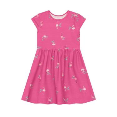 Imagem de Vestido infantil menina de flamingos Brandili-Rosa