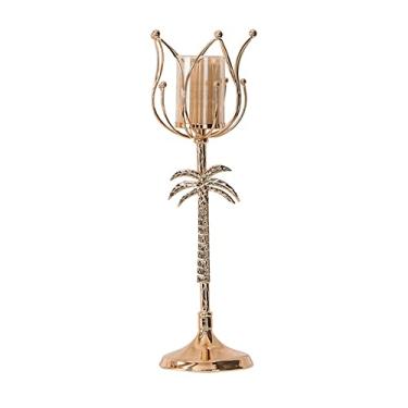 Imagem de Suporte de vela suporte de vela de pilar de vidro de cristal castiçais de ouro oco para lareira mesa de centro manto decoração castiçais (tamanho: M) (uma cor média)