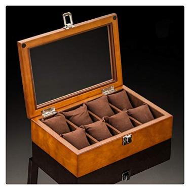 Imagem de GAORUIFENG Caixa de exibição de relógio de madeira organizadora preta superior caixa de madeira caixa de armazenamento de relógio de moda caixas de presente caixa de joias (cor: 5 compartimentos) (8