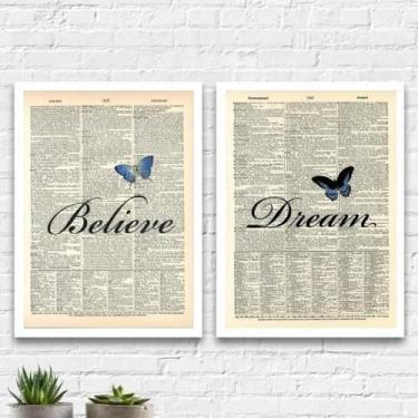 Imagem de Kit 2 Quadros Dream Believe Borboleta 24X18Cm Madeira Preta - Quadros 