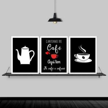 Imagem de Kit 3 Quadros Para Cantinho Do Café 45X34Cm - Madeira Branca - Quadros