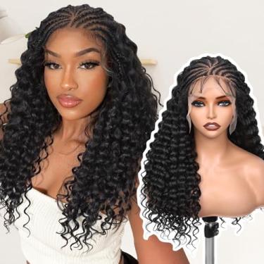 Imagem de FAVE Peruca Trançada Feminina Afro, 13 x 6 Tranças de Cabelo de Bebê Artesanais Peruca de Cornrow Sem Adesivo Sintético com Frente Cortada (55 cm, Preto Natural)