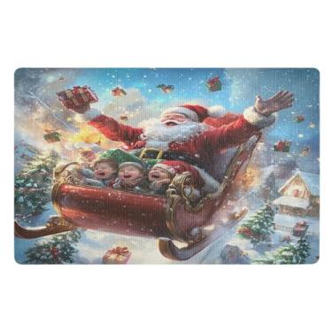 Imagem de SEHANY Tapete de porta de inverno Papai Noel Natal para todos os climas, impermeável, secagem rápida, bem-vindo, tapete de entrada antiderrapante, tapete decorativo de poliéster para entrada, varanda