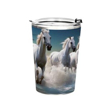 Imagem de Blueangle Copo de 340 g com tampa e canudo, copo de café com água isolada a vácuo de aço inoxidável, caneca de viagem cavalos brancos, copo térmico para bebidas quentes e frias (147)