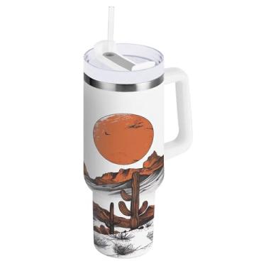 Imagem de xigua Copo vintage Western Cowboy de 850 g com tampa e canudo, aço inoxidável de vácuo duplo isolado garrafa de água esportiva suporte para copo de café de viagem à prova de vazamento para bebida