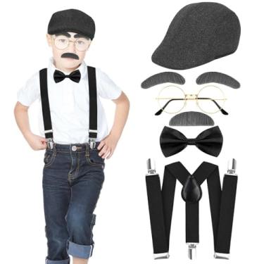 Imagem de Matiniy 100 dias de escola, acessórios de fantasia para meninos, conjunto de fantasia de velho com chapéu, óculos, sobrancelhas, suspensório de barba, gravata borboleta para acessórios de vestido de