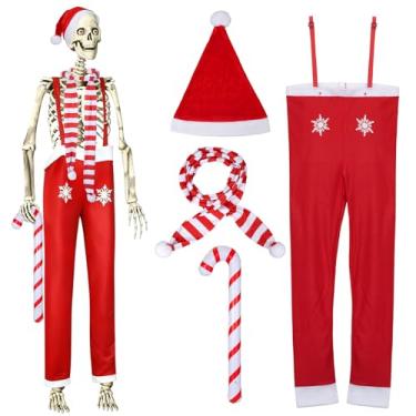 Imagem de Hlimior Conjunto de fantasia de Papai Noel de esqueleto gigante de 3,6 m - Fantasia de Natal inclui chapéu de Papai Noel, calças, bengala doce inflável e cachecol, Natal para decoração de férias