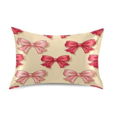 Imagem de Blueangle Fronha de cetim com laço rosa vermelho para cabelo e pele, tamanho padrão (51 x 66 cm) - Capas de almofada de cetim refrescantes com fecho de envelope (437)
