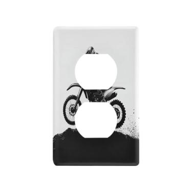 Imagem de Blueangle Placa de parede de tomada frente e verso Motocross Rider, tamanho padrão, placas de cobertura de tomada elétrica de 1 gangue para decoração de quarto de escritório em casa, 4,53 x 2,76