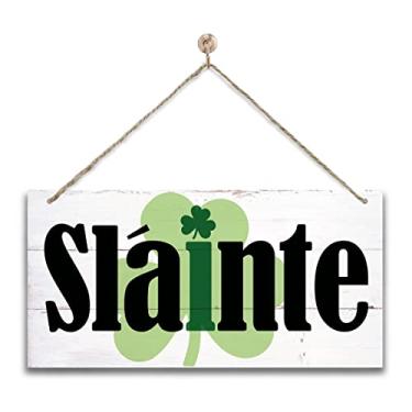 Imagem de Gkwa Placa De Madeira Para Pendurar No Dia São Patrício, Arte Parede Impressa Em Slainte, Decoração Placas Casa Irlandesa, Rústica Trevo Porta, Fazenda