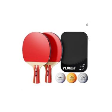 Imagem de Kit Ping Pong Tênis de Mesa com 2 Raquetes e 3 Bolinhas, Madeira com Revestimento de Borracha, Vermelho e Preto, 25cm