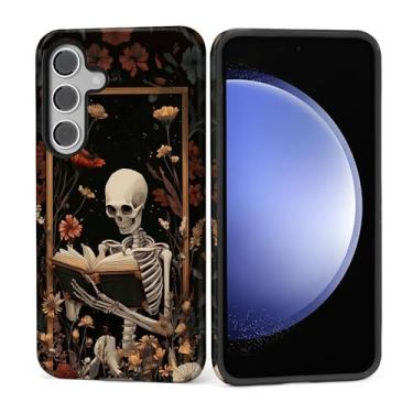 Imagem de Kapadiy Capa para Samsung Galaxy S25 FE, leitor de esqueleto, design floral gótico, híbrido, proteção dupla de silicone + policarbonato rígido à prova de choque, capa protetora fina antiarranhões para