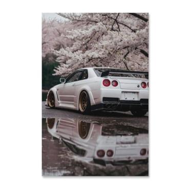 Imagem de HouLaiZhe Modificado R34 Jdm Pôsteres Esportivos Flor de Cerejeira Tela Estética Decoração de Quarto Pintura de Parede Impressões Sala de Galeria Decoração de Parede para Quarto Sala de Estar