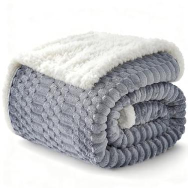 Imagem de Cobertor de lã de ovelha para sofá flanela aconchegante macio cobertor de solteiro quente para cama de lã decoração de casa, presentes Z01 - cinza azul, 152 cm x 203 cm