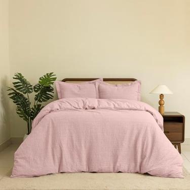 Imagem de Dreamology Conjunto de capa de edredom, conjunto de cama aconchegante de waffle grosso para todas as estações, 3 peças com capa de edredom e fronhas (rosa, solteiro)