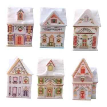 Imagem de ＫＬＫＣＭＳ Conjunto de 6 peças de casinhas de especiarias para vila natalina, garrafas vazias, recipientes para temperos, potes de especiarias, miniaturas de