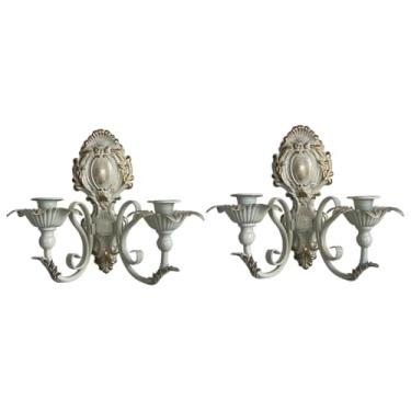 Imagem de Wswqop Castiçal de parede rústico com duas cabeças, estilo candelabro decorativo, ideal para casas de campo, Branco